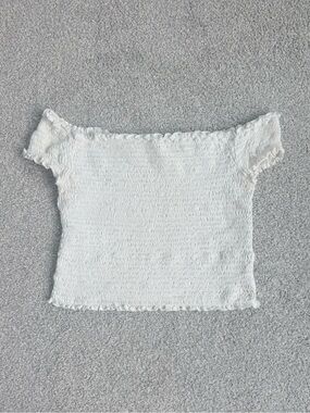 Kimchi Blue White Off-Shoulder Smocked Crop Top